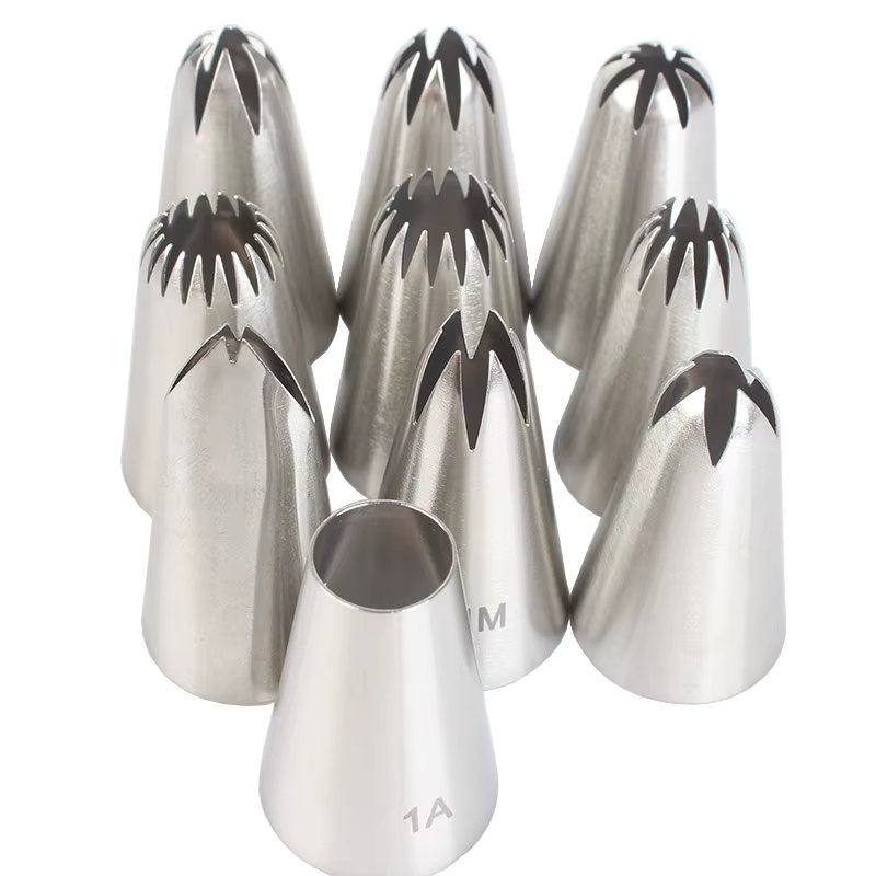 10pcs Piping Nozzles Set,Stainless Steel Icing Nozzles, Cream Cake Piping Tips For Dessert Biscuit Cup Cake, Kitchen Accessories