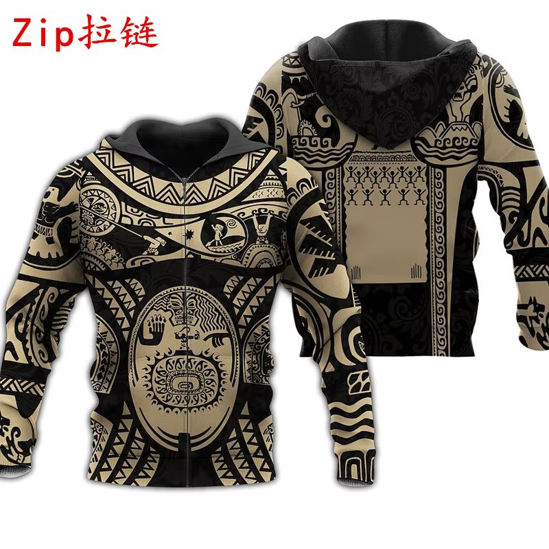 American Maui Polynesian Tattoo Style 3D All Over Printed Men Zip Hoodie Unisex Sweatshirts Autumn Winter Fashion Jacket