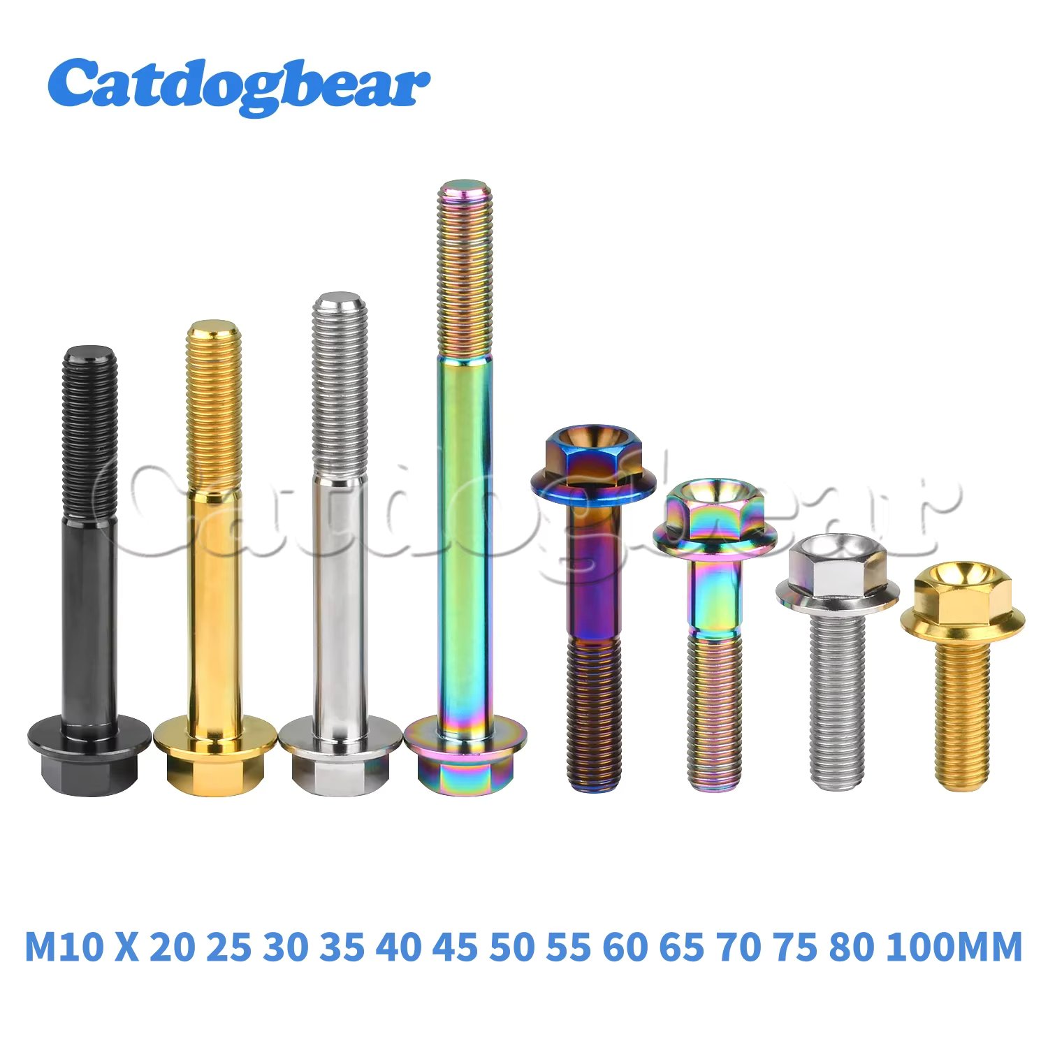 Catdogbear M10 X 20 25 30 35 40 45 50 55 60 65 70 75 80 100mm Pitch1.25mm Titanium Ti Hex Head Flange Bolt