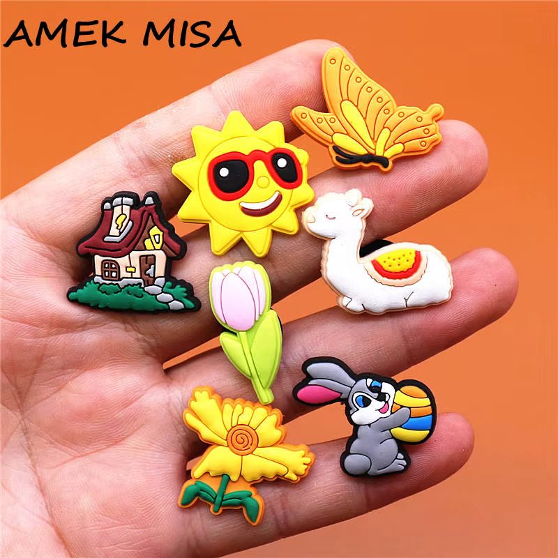 Farm Style Shoe Charms Cute Alpaca Rabbit Flowers Butterfly Sun Shoes Accessories Decoration Fit Buckle Kids Gifts