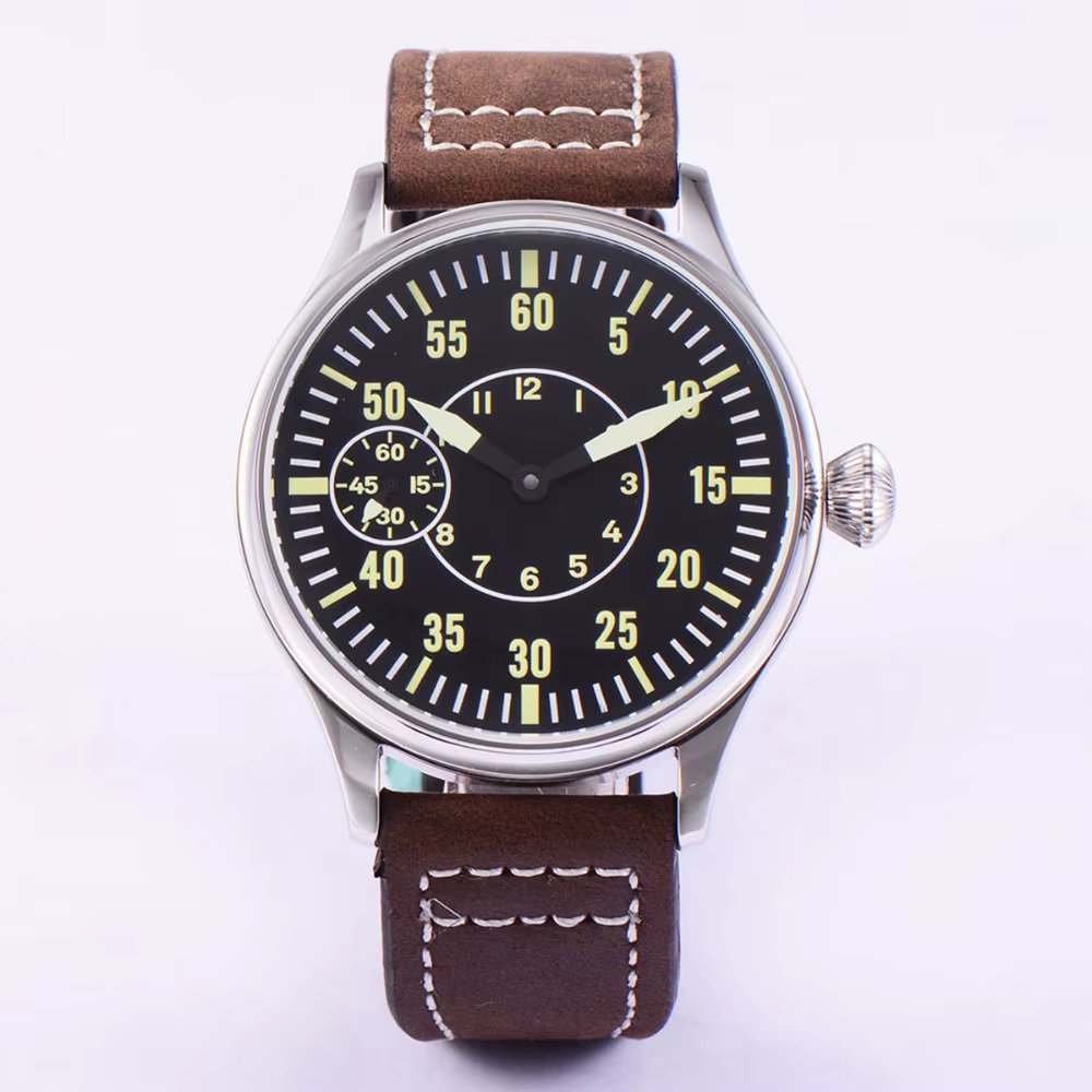 44MM Men's Watch With Seagull ST36 Manual Movement 316 Stainless Steel Cases Green Night Light Dial And Hands
