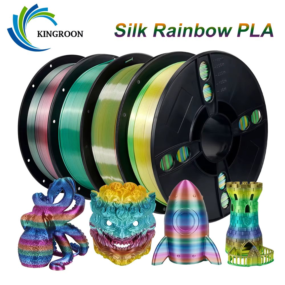 KINGROON Silk Rainbow PLA 3D Printer Filament 1.75mm Silk Candy/Universe/Macaron/Forest Colors Glossy Neatly Wound 3D Filaments