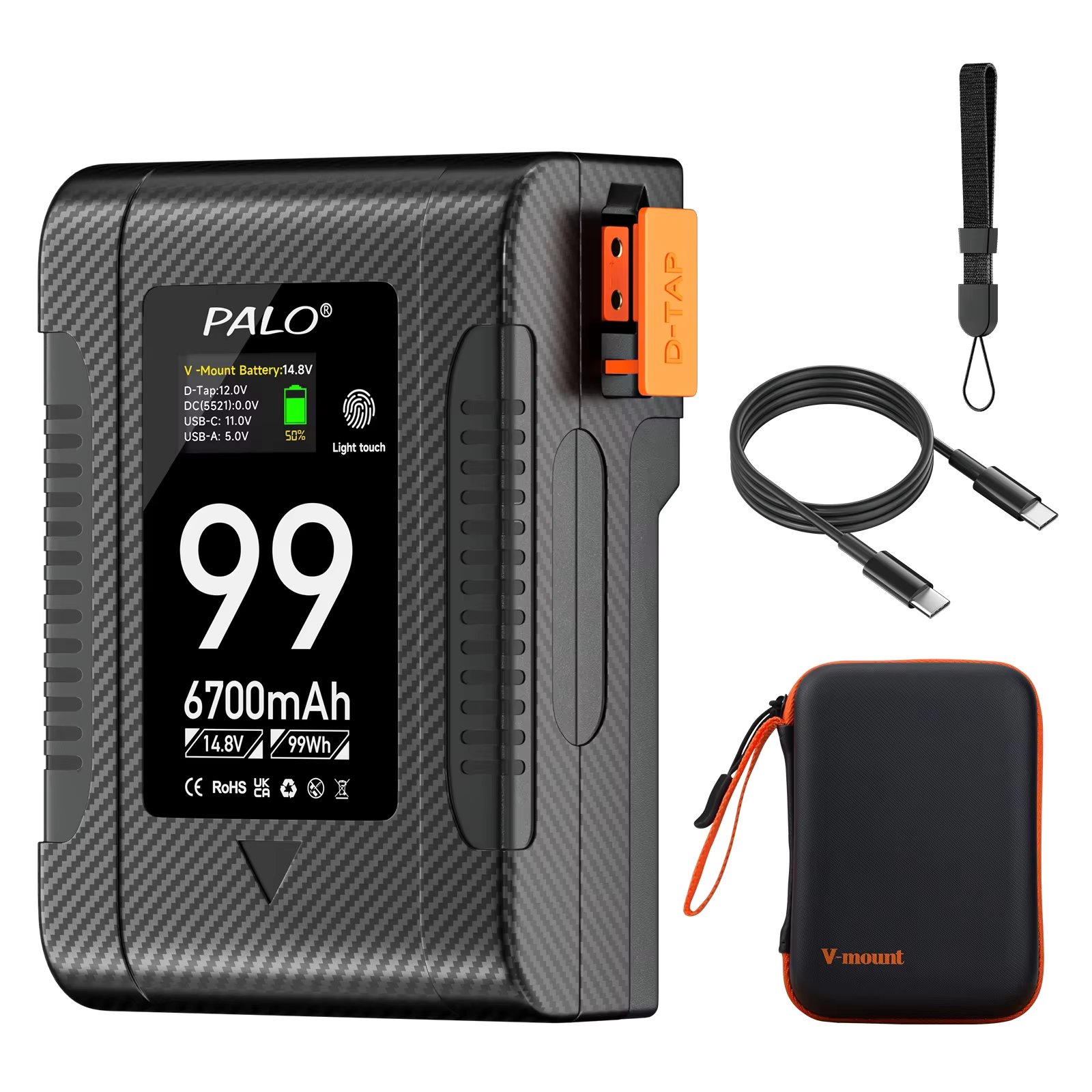 PALO V Mount V Lock BP-199 Battery V-Mount BP-99 Portable Batteries with Type-C USB PD65W Cable for Cameras Smartphones Laptops