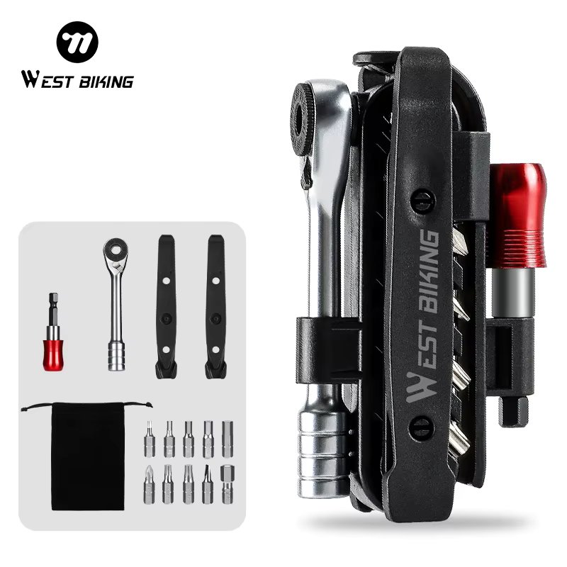 WEST BIKING Multi Functional Ratchet Wrench Tool Set Tire Pry Bar Quick Release Extension Rod Portable Maintenance Tool