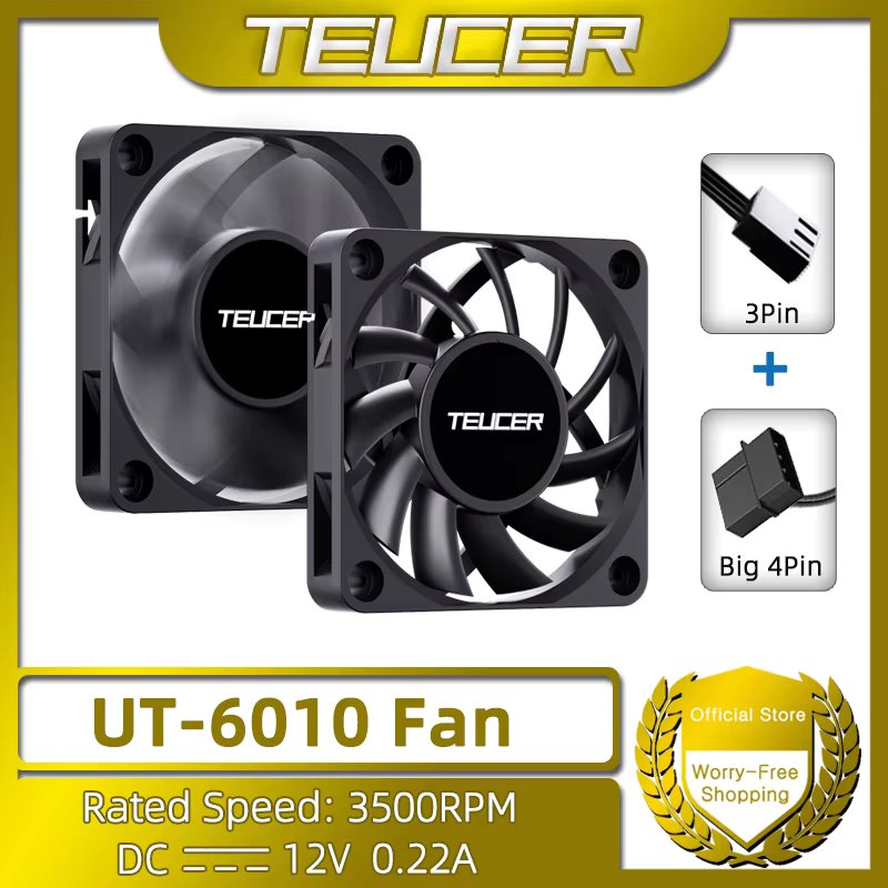 TEUCER UT6010 Fan 12V 0.22A 60x60x10mm 3500RPM Suitable for Small Server, 3D Printers, LED Lamps, Laptop Cooling Cooling Fan