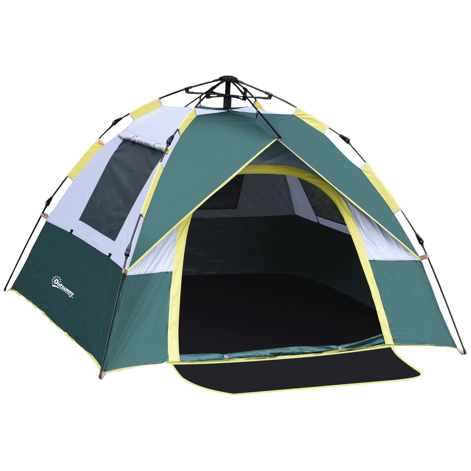 Outsunny 3-person Pop-up Camping tent waterproof folding Camping tent 1000 mm with 3 Windows carrying bag Camping tent for Beach Park 205x195x135 cm Green