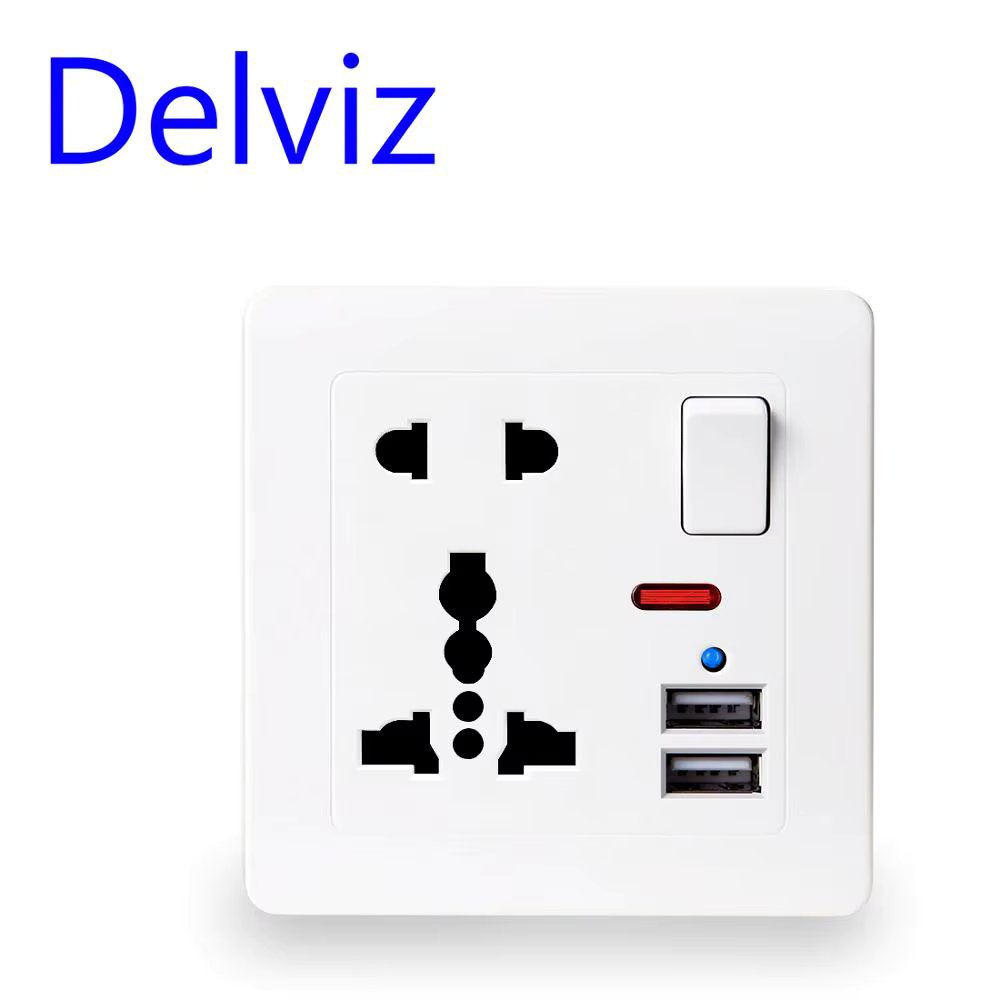 Delviz UK Standard USB Outlet,Dual USB Charger Port,Global universal 13A electrical socket, Switch control USB Wall Power Socket