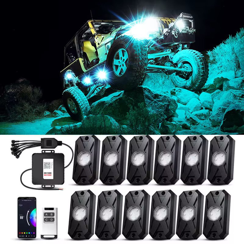 Underglow Rock Lights 8 /12 Pods RGB Led Multi Color App Remote Control  Music Mode  Well For Pickup ATV RZR UTV Chassis Light