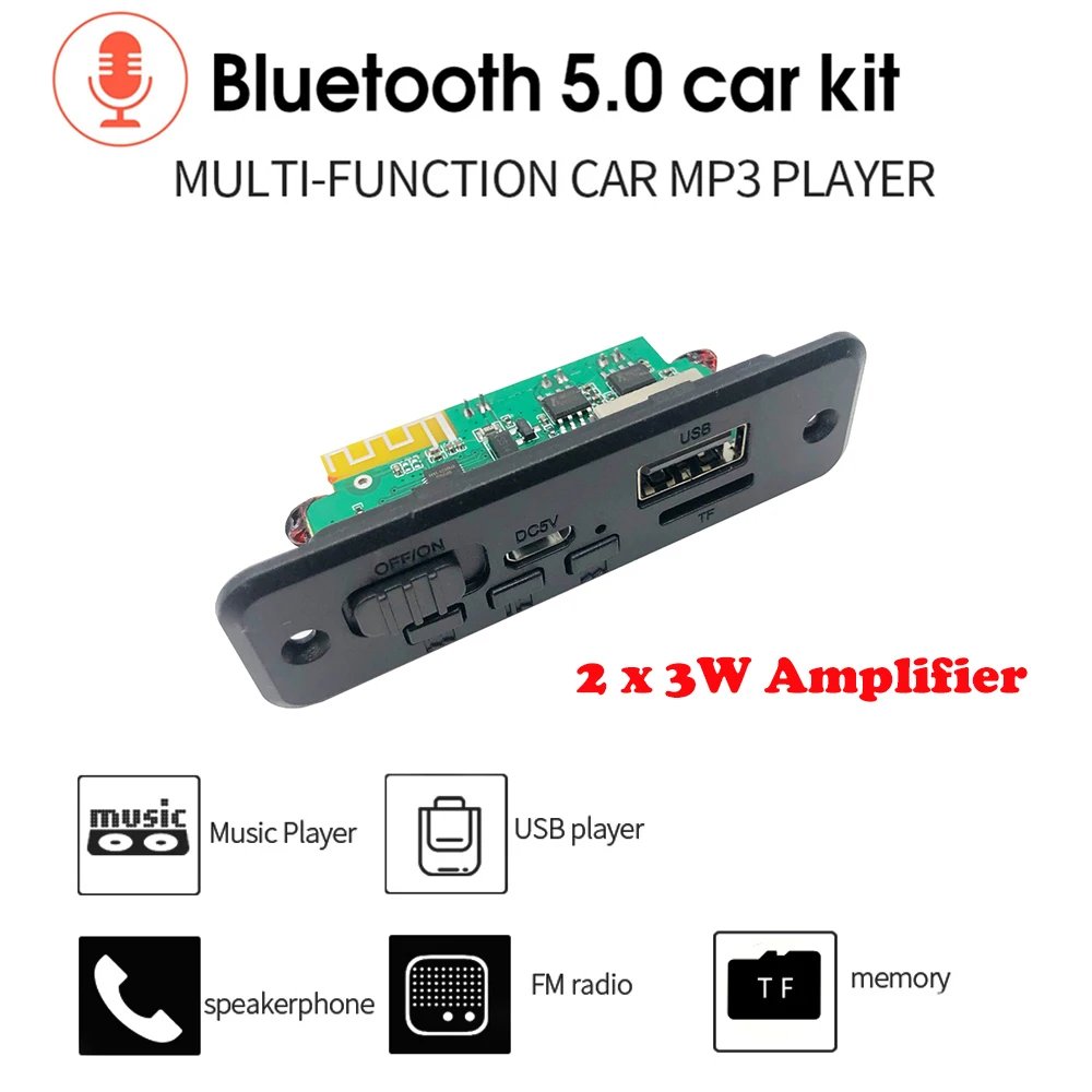 6W DIY MP3 Decoder Board 5V 2x3W Amplifier Bluetooth 5.0 MP3 Player Car FM Radio Module Call Recording TF AUX WMA WAV FLAC APE