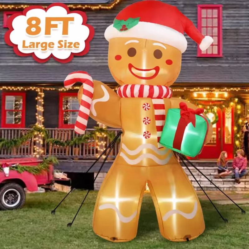 New 8ft Christmas Inflatables Outdoor Decorations Gingerbread Man Giant Inflatable Christmas Yard Decorations Blow Up Christmas