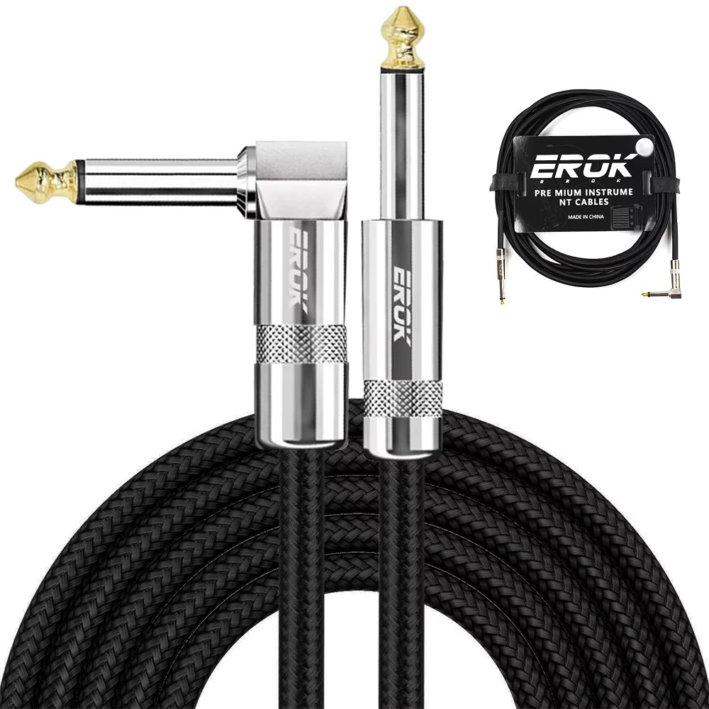 EROK 1/4 Inch Instrument Cable 90 Degree Right-Angled To Straight 6.35mm Male Stereo Audio Cord for Electric Guitar Bass ﻿