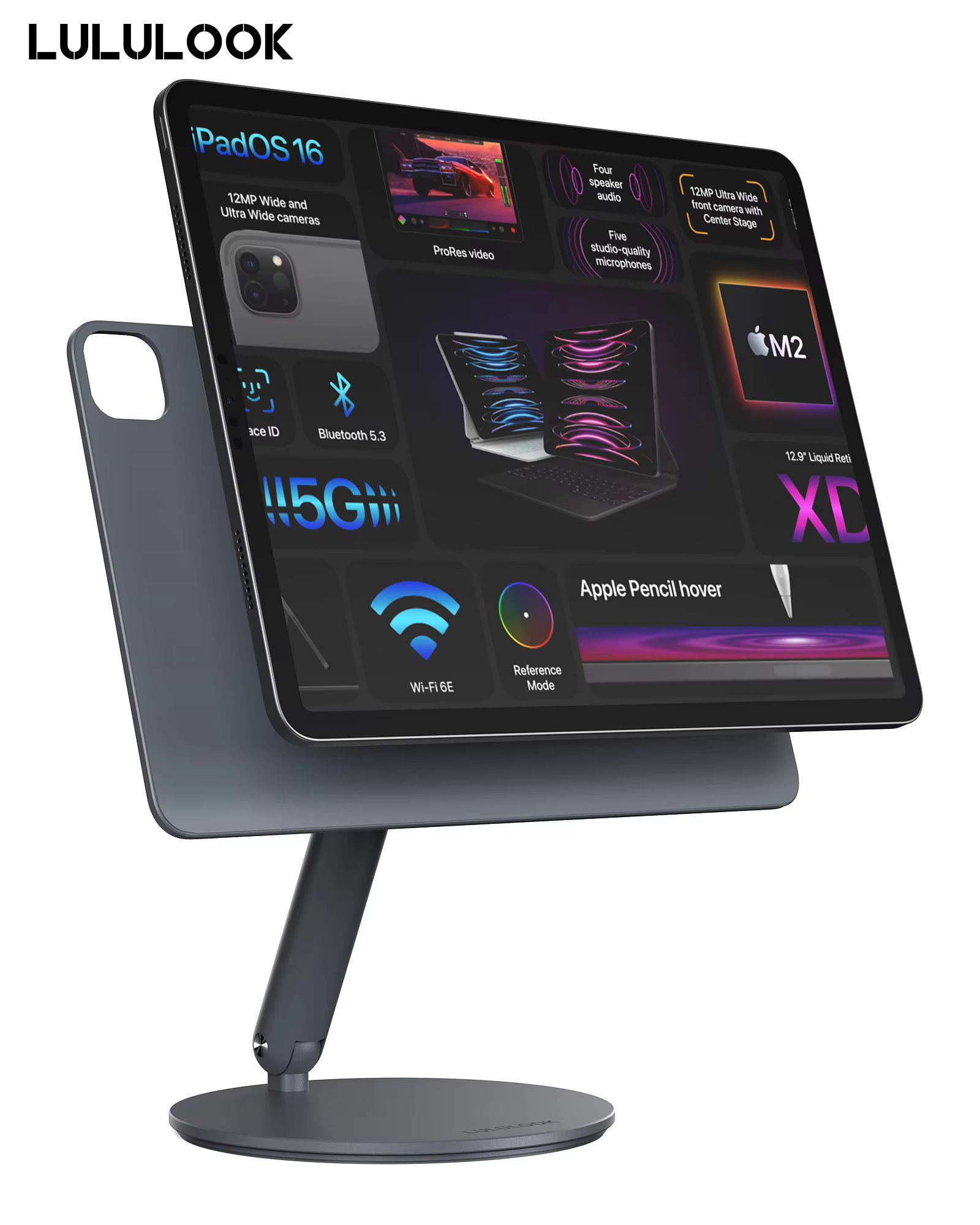 LULULOOK Magnetic Stand For iPad Pro,360° Rotation Base Adjustable Foldable Holder For iPad Pro 12.9/11 iPad Air 5/4th Bracket