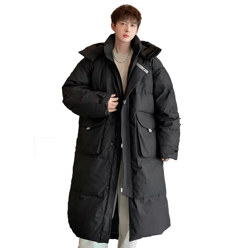 X-Long Down Jacket Men Winter High-quality white duck down Cold Resistant Coats for Women and Men Hooded Large pocket clothing