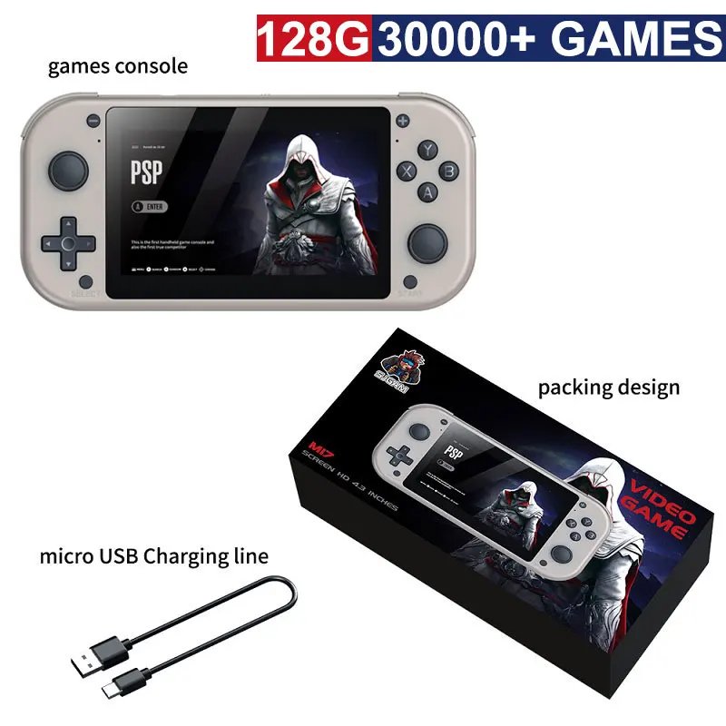 M17 Retro Video Handheld Game Console 4.3inch IPS Screen with 30000 Games Linux System Portable Pocket Retro Player for PSP/PS1