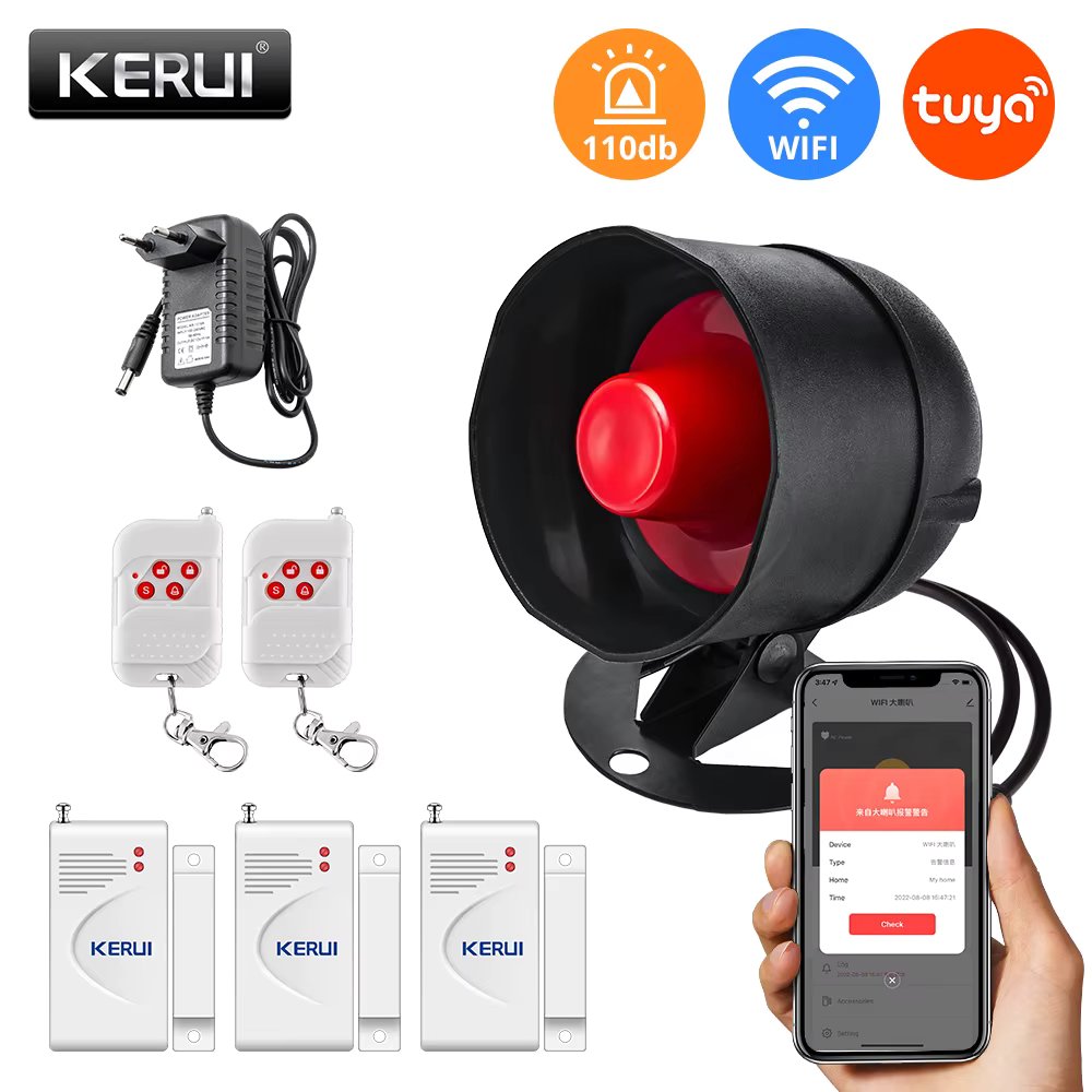 KERUI WIFI Security Alarm System Wireless Tuya Smart Home Outdoor Weather-Proof Siren Horn Window Door Sensors Motion Detector