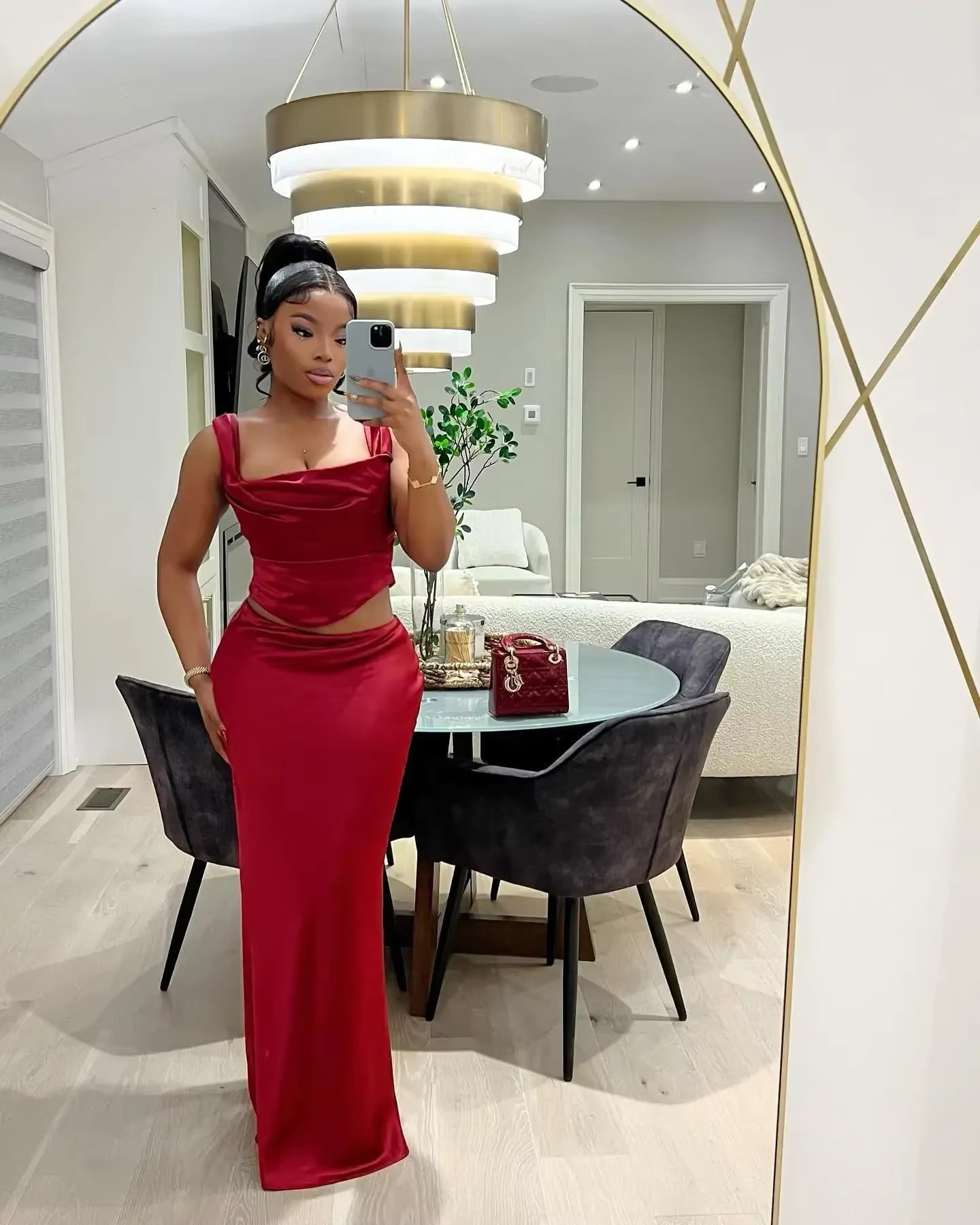 Mingmingxi Wine Elegant and Beautiful Womens Dresses Sexy Corset Cropped Top and Skirt 2 Piece Set Christmas New in Dresses