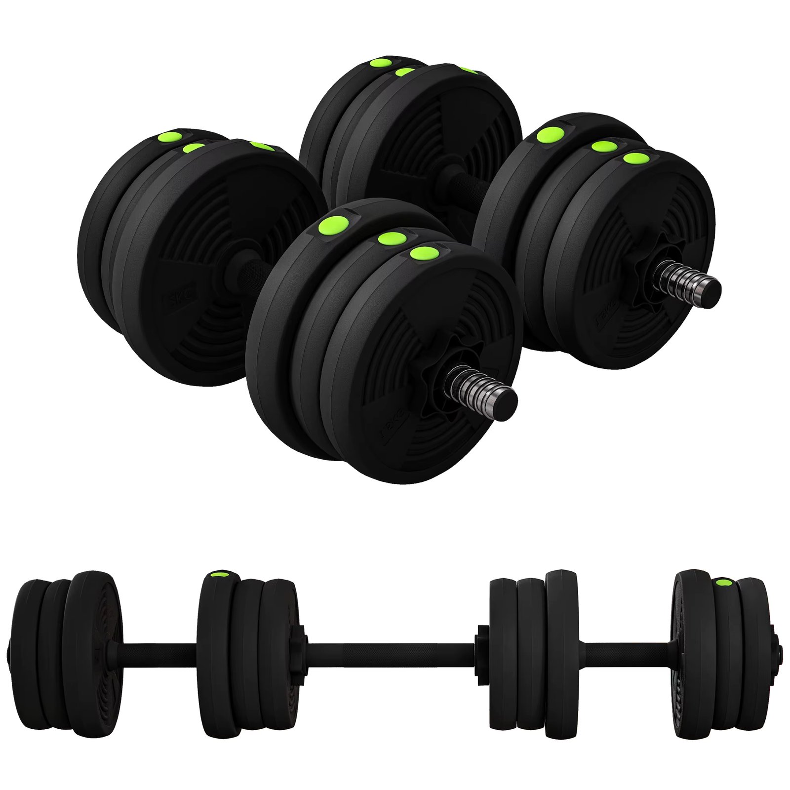 SPORTNOW dumbbell Kit 20kg 2 in 1 weight bar weight set anti-slip handle adjustable home strength training dumbbell gym office black and green