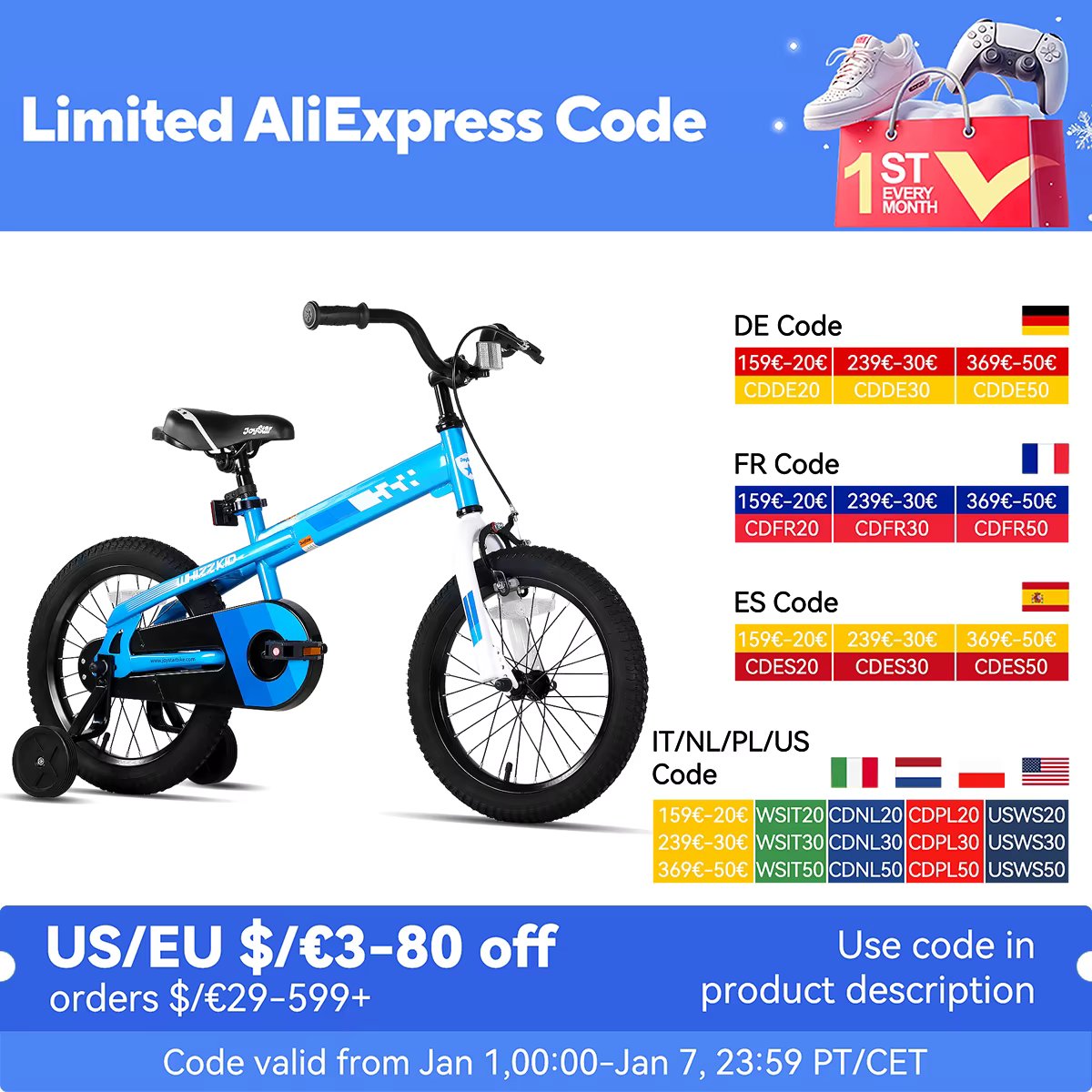 JOYSTAR Kids Bikefor 2-9 Years Old Toddlers and Kids, Kids BMX Bike with Training Wheels for Boys Girls, Multiple Colors
