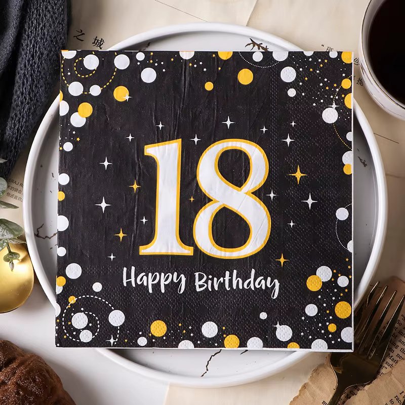 20Pcs/Bag Number 18 Years Old Black Disposable Paper Napkins Girl Boy Happy 18th Birthday Party Tableware Tissue Decoration