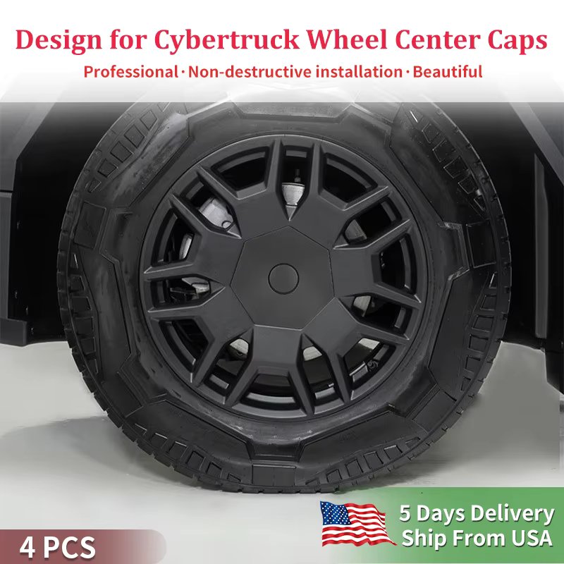 Design for Tesla Cybertruck Center Hub Cover Set for Factory Wheels Rust Resistant Removable ABS Hub Center Caps (4pcs/Set)