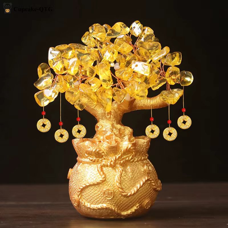 1pc Chinese Yuanbao Money Fortune Tree Wealth Luck Ornaments Small Feng Shui Yellow Lucky Wealth Trees Decoration