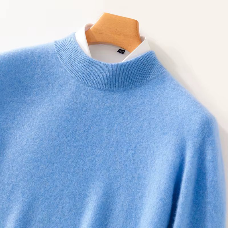 Fall/Winter New Wool Pullover Sweater Cashmere Shirt Men's Semi-high Neck Long Sleeve Loose Knitted Bottom Shirt