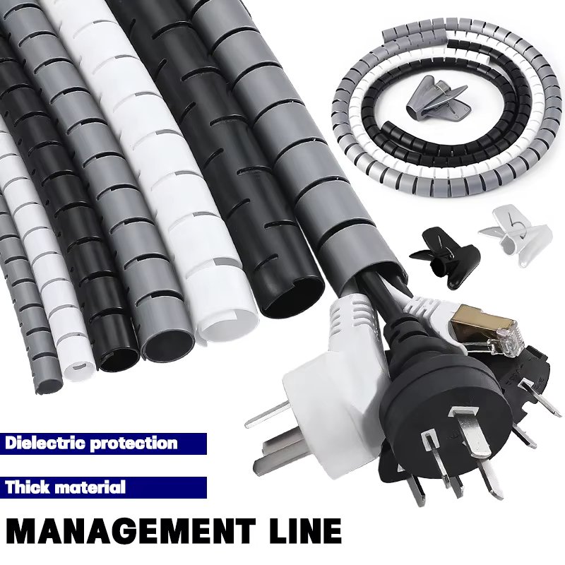 2M Cable Wire Protector Cable Organizer Management Wire Winder Pipe Flexible Wire Wrap Line Coiled Tube Office Cord Sleeve Cover