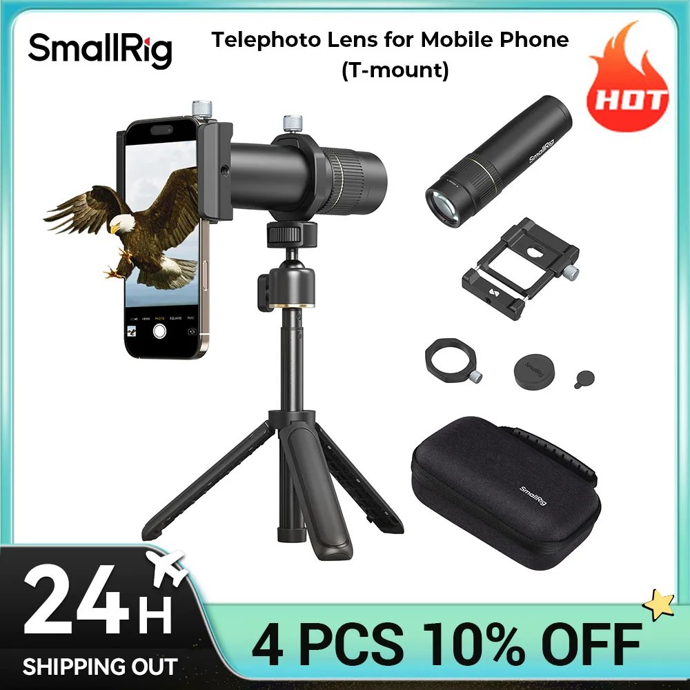 SmallRig Universal Mobile Phone 8x Telephoto Lens for iPhone 16 Pro / Pro Max T-mount Telephoto Lens with mini Tripod 4737