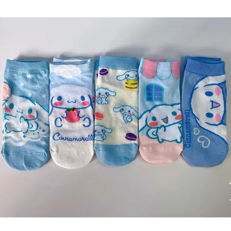 5pairs Kawaii Sanrio Kuromi Socks Cinnamoroll My Melody Anime Cute Student Summer Thin Movement Socks Toys for Girls Lovely