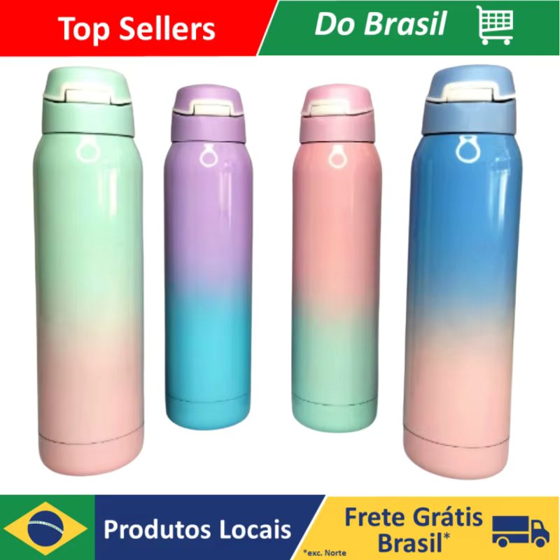 Garrafa Térmica 500 ML, Sistema da Tampa de Trava com Canudo de Silicone