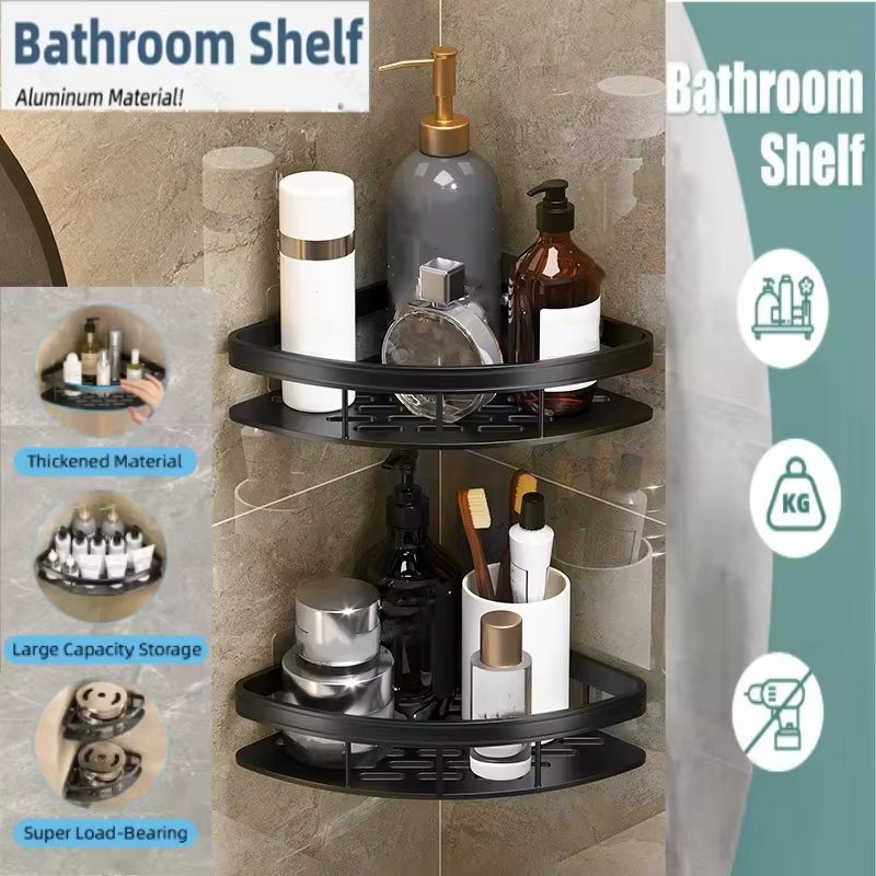 gloss black wall-mounted Triangular storage rack aluminum material Suitable for toiletries storage rack save space