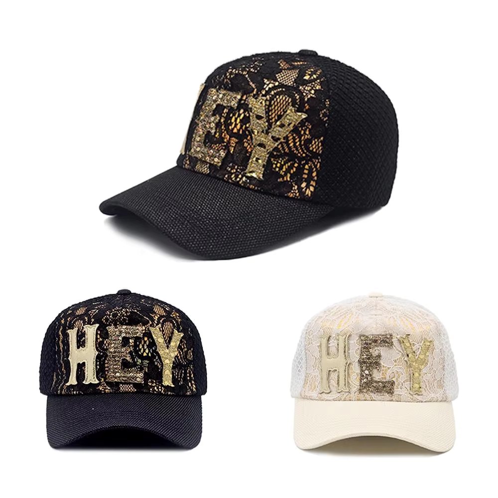 [Today's departure] Women's women's point lace ball cap thick mesh sequins emplaced HEY hat