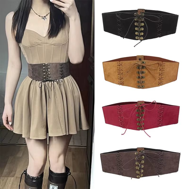 Women's suede waistband coat, fashionable dress, versatile elastic waistband