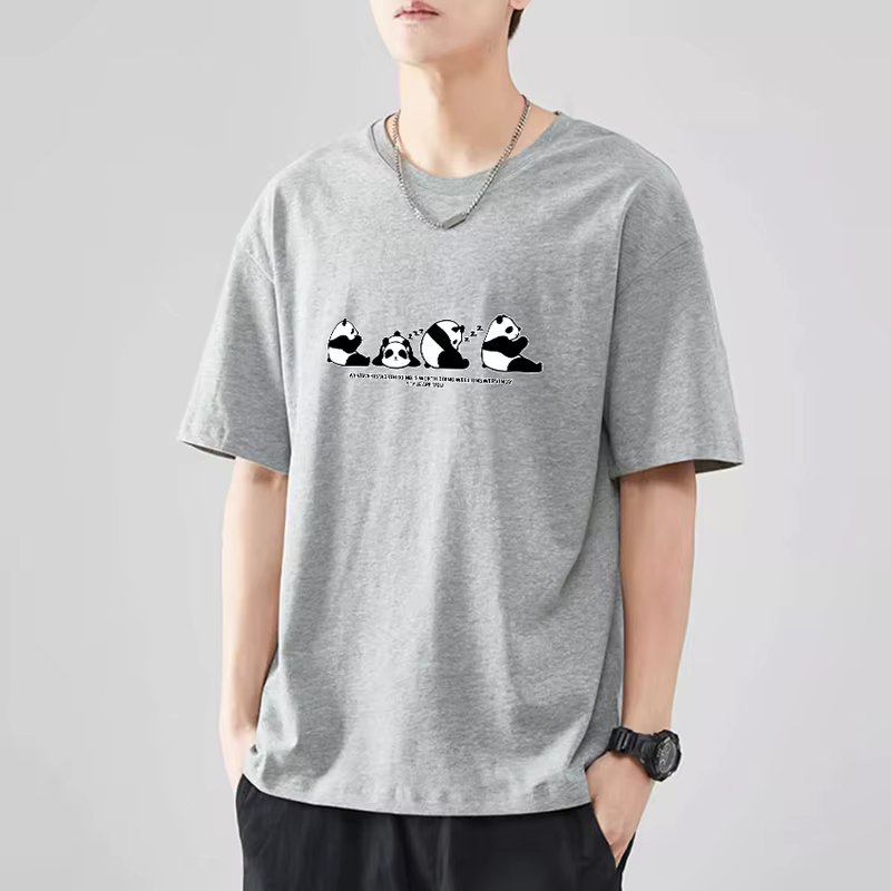 Trend In Cute Panda printed Round Loose Pure Cotton Half-sleeved Tea Box Cotton 100% Long T-Shirt for Men and Women TS2582