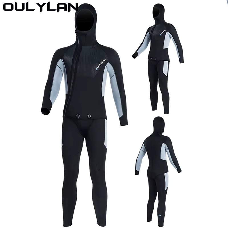 Oulylan Men Women Neoprene Underwater Hunting Surfing Front Zipper Spearfishing 2pieces Keep Warm Wetsuit 5mm Scuba Diving Suit