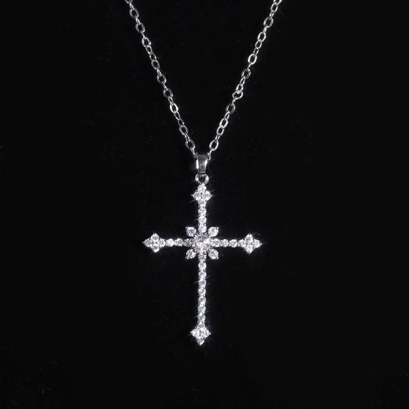 1pcs Imitation White Gold-color Necklace Ladies Cold Wind Full Of Diamonds Star Mango Shining Cross Pendant Jewelry