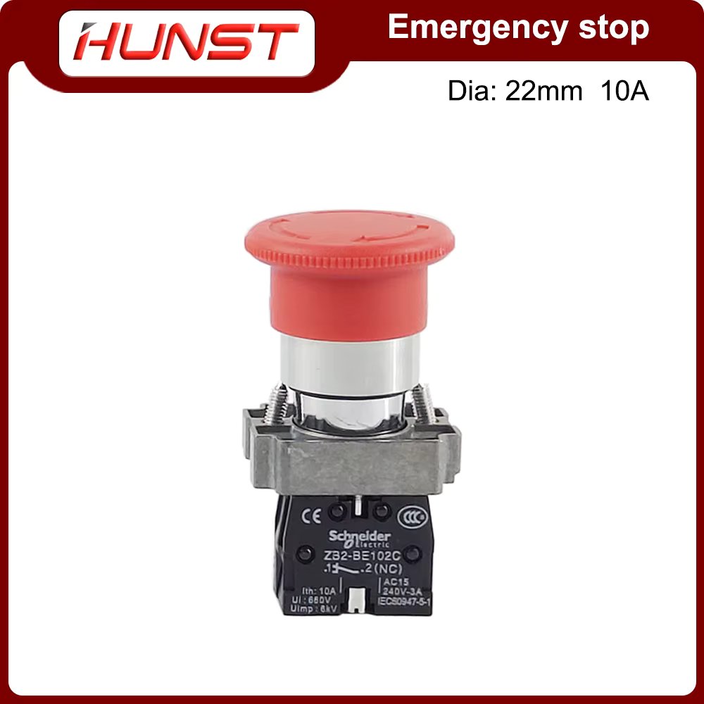 Hunst Emergency Stop Button NC Key Switch NO AC15 10A for CO2 Laser Engraving Cutting Machine & Fiber Marking Machine.