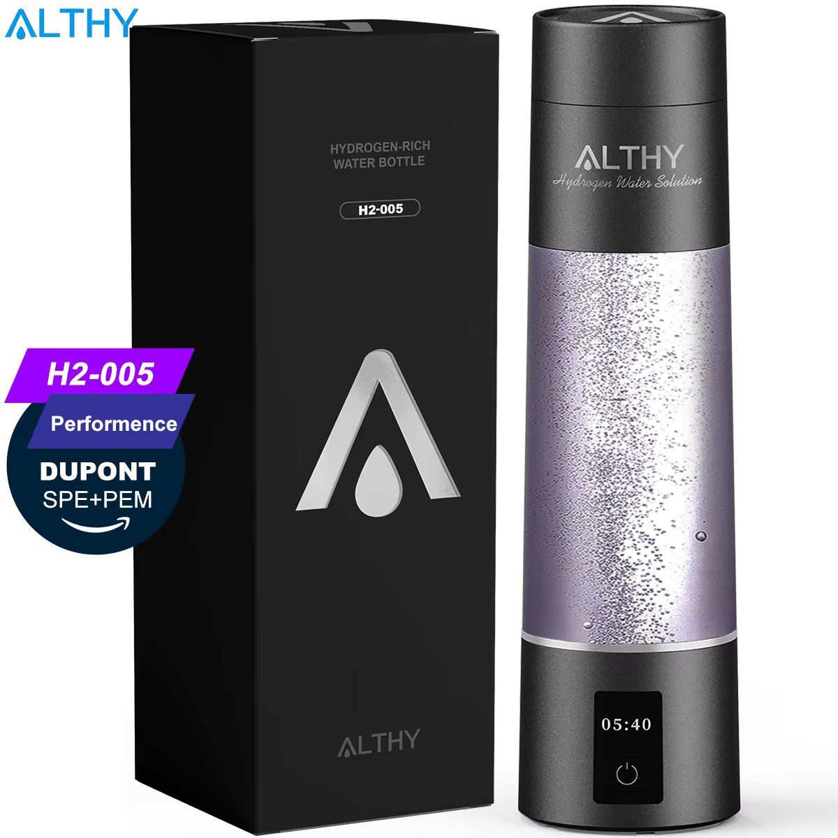 ALTHY Performance Molecular Hydrogen Water Generator Bottle DuPont SPE&PEM Dual Chamber lonizer + Charging&Time Display