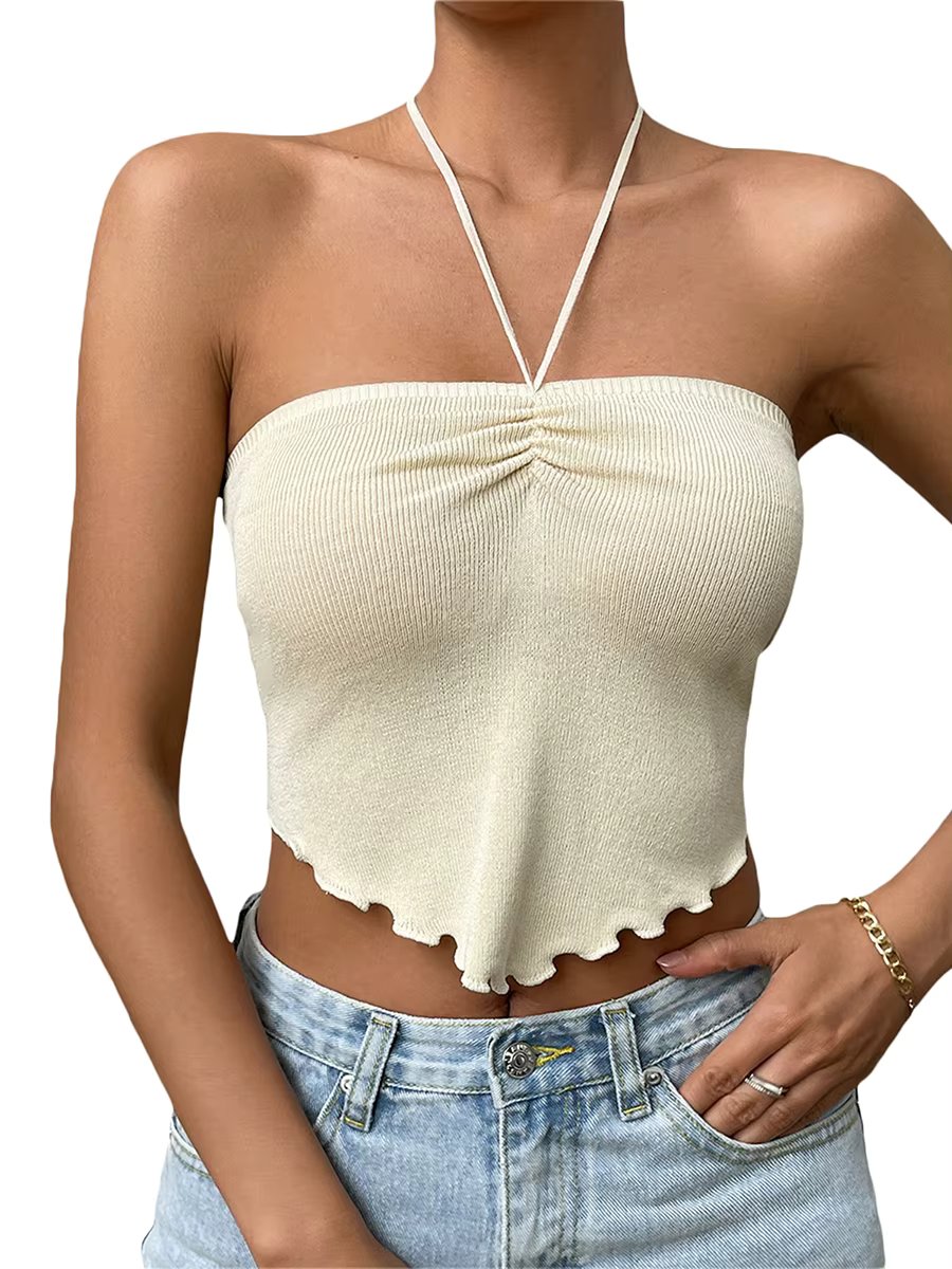 Women Tube Top Strapless Backless Tie-up Irregular Hem Summer Ladies Vest for Club Party