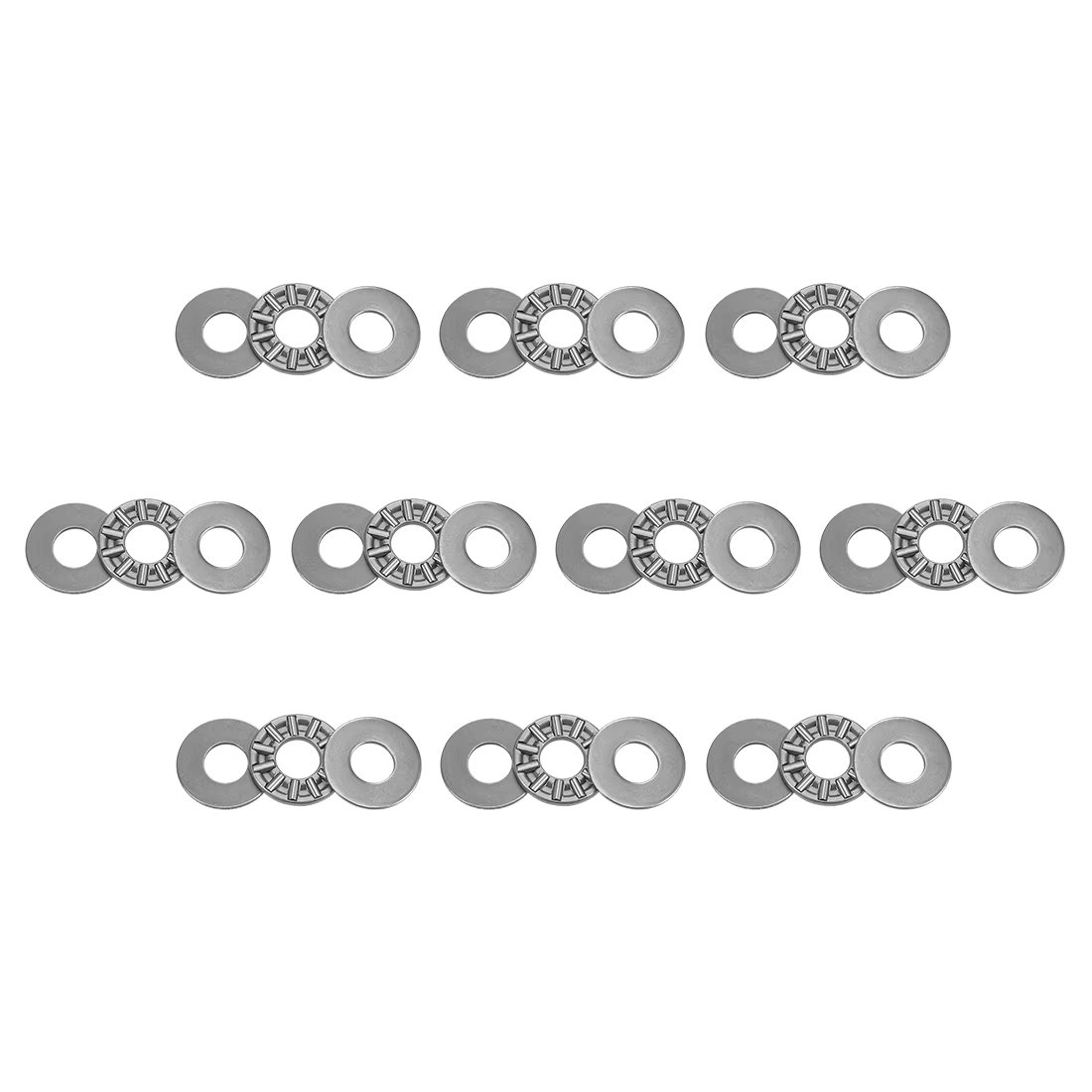 uxcell 10pcs Thrust Needle Roller Bearings with Washers 8mm 10mm 12mm 17mm 20mm Bore Dia 2mm Thick Chrome Steel