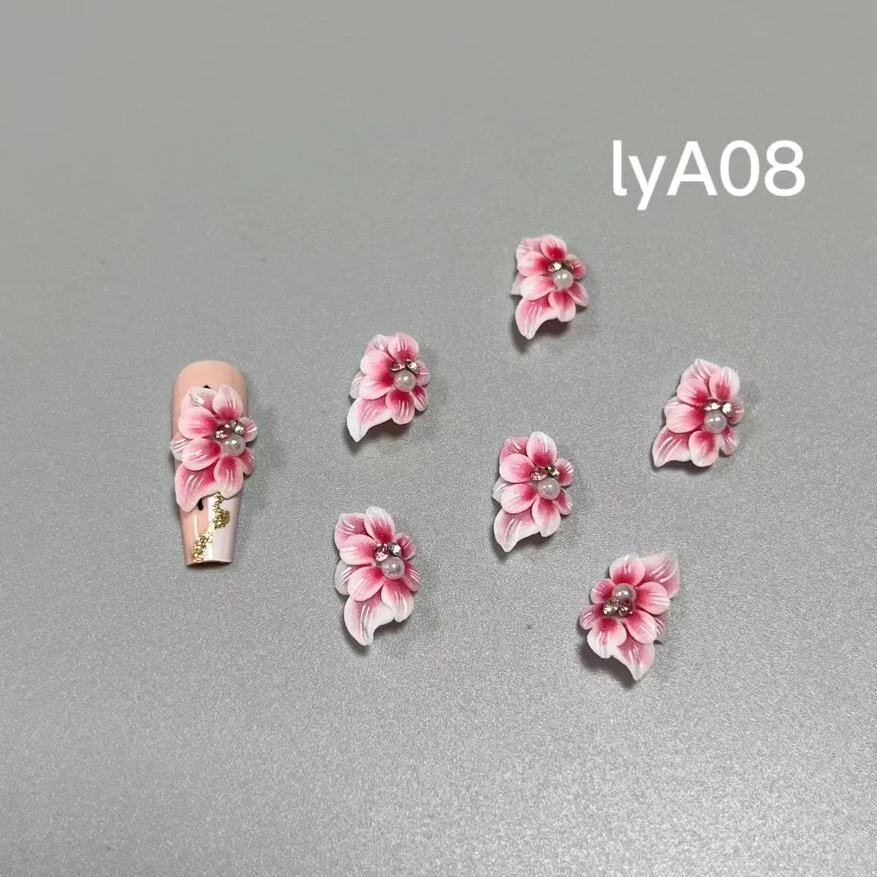 3PCS Nail Pearl Jewelry Vietnam Handmade 3D Acrylic Flowers Kawaii Nail Art Charms Decoration Stickers For Long Nails