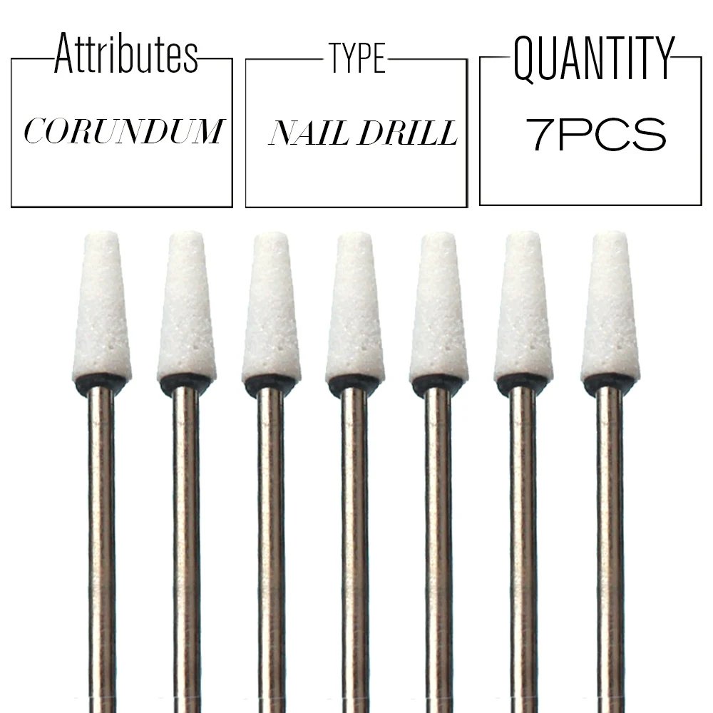 7pcs Corundum Nail Drill Bits 3/32" Rotary Cutters for Manicure Milling Cutter Polishing Remove Gel Burrs Equipment Accessories