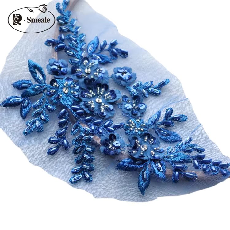 2Pair /4PC Multicolor DIY Handmade Beaded Applique Flower Patch Wedding Dress Accessories Lace Embroidery Mending Clothes RS1311