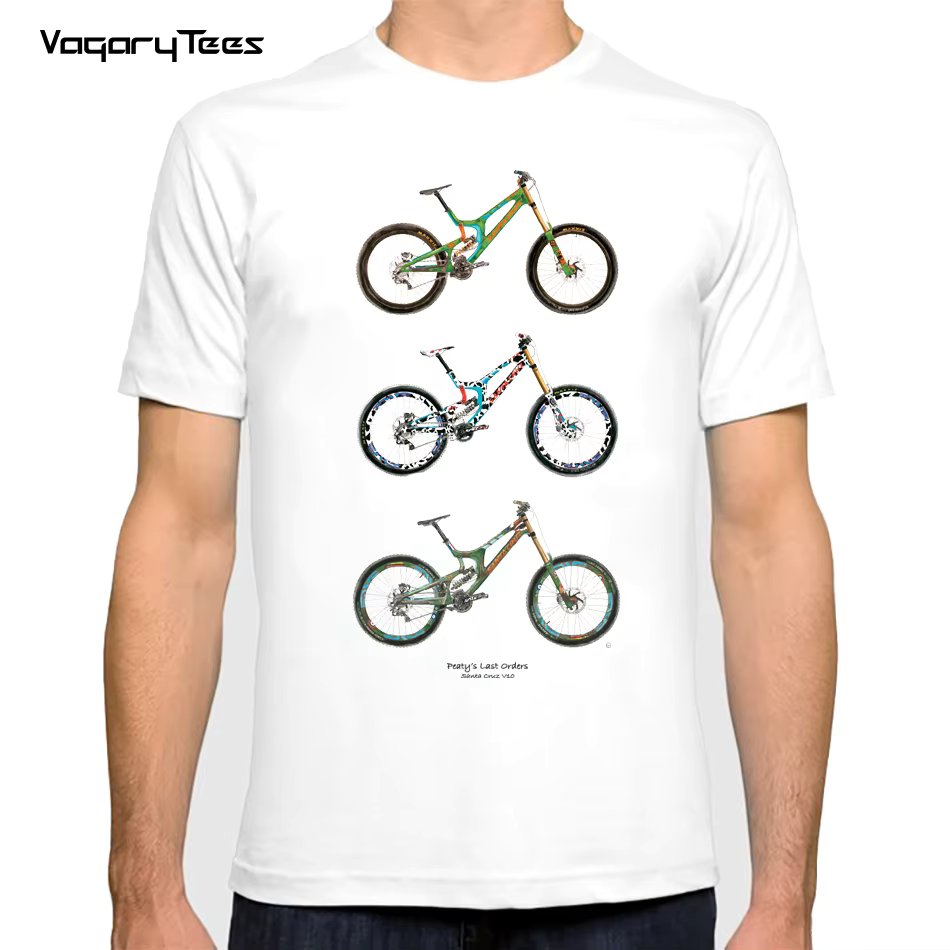 Summer Mountain Biking Art Classic T-Shirt Fixed Gear Bicycle Graphic Design Cycling Print Men's sports Casual Tops White Tees