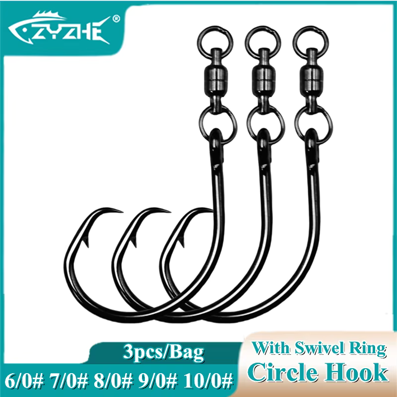 ZYZ 3pcs/Bag Circle Hooks With Swivel Ring 6/0# 7/0# 8/0# 9/0# 10/0# Anti-tangling Sea Fishing Hooks Fishhook Swivel Set Tackle