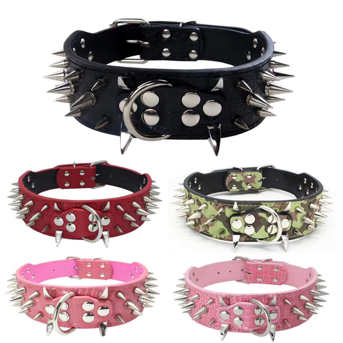 Dog Cat Collar Spiked Studded Pet Necklace For Small Medium Dogs Bulldog Adjustable Anti-Bite Collar