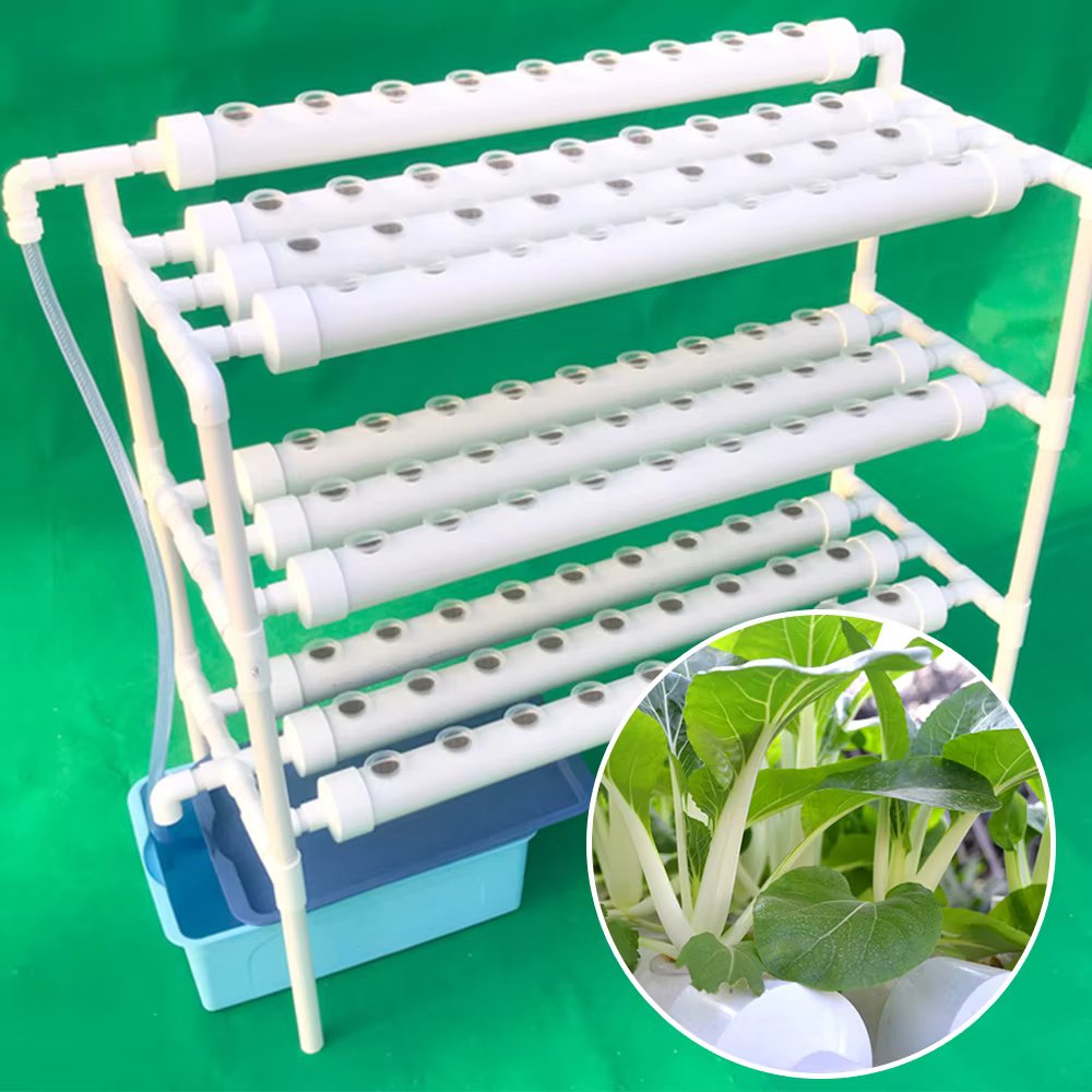 LOYALHEARTDY 3 Layers Hydroponic Grow Kit 90 Plant Sites and Sponge  Plant Vegetable Tool White Pvc-U Planting Site Rack