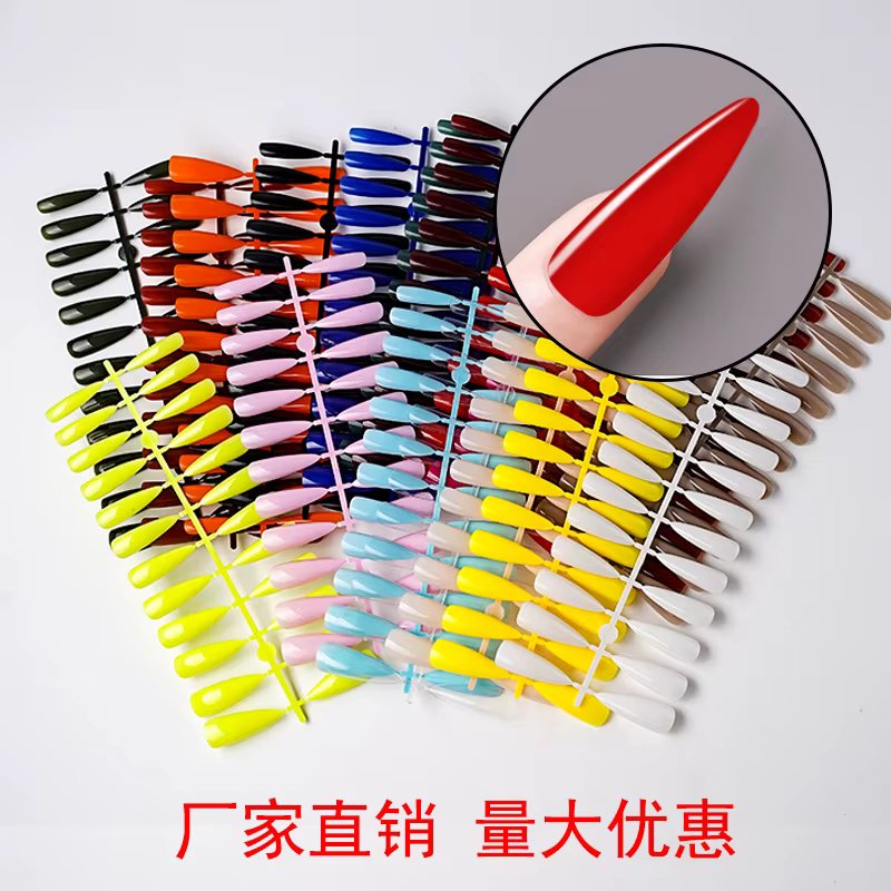 24P Ultra-long Solid Color Water Droplets Bright False Nails Art Ballerina Press on Nail Wearing Removable Artificial Fake Nails