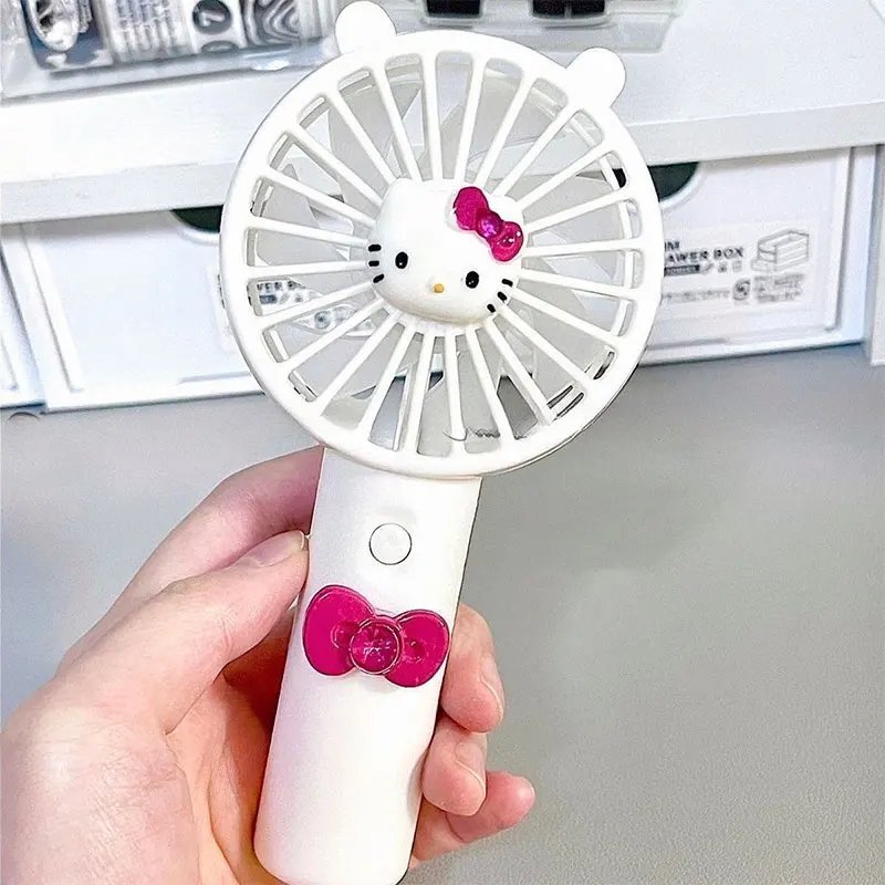 USB Hello Kitty Handheld Mini Fan Portable Sanrio Cartoon Neck Hanging Fans 3 Speed Usb Rechargeable Kawaii Small Fan Girl Gift