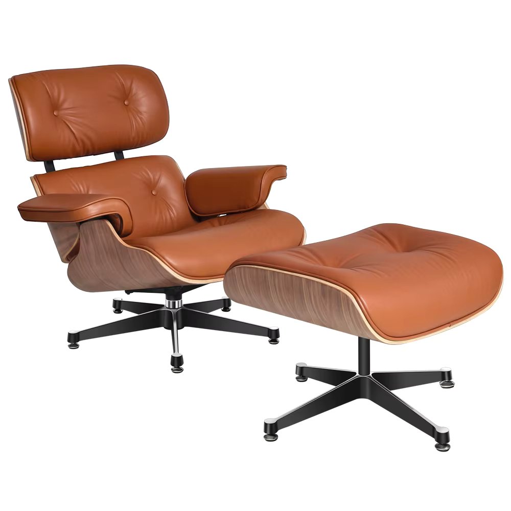 Lounge Chair Classic Recliner Light Walnut Armchair With Light Brown Natural cowwho Big Foot swooser